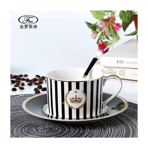 Creative Striped Coffee Set Straight Cup Bone China Afternoon Tea And Saucer British Milk Home Drinkware Gift