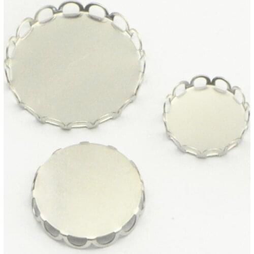 200PCS 10/12/14/16/18/20/25mm Round Cabochon Base Connectors Settings Stainless Steel Lace Bezel Setting For Jewelry Making
