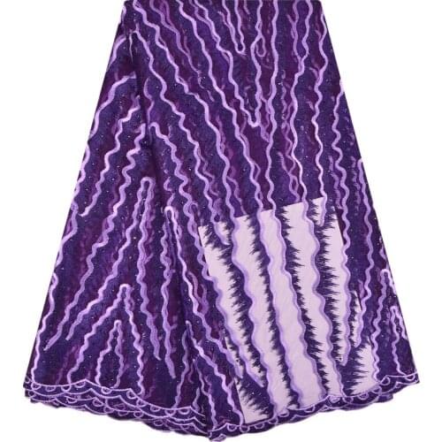 Elegant Purple Color Wholesale Bridal Nigerian Lace Fabric With Plenty Stones African French Lace Fabric For Wedding Dress F1228