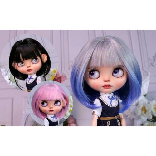 Blythes Doll Emulation Hair fits a stylish 1/6 size soft silky high-temperature silk inner button pear layer Bob hair gradient