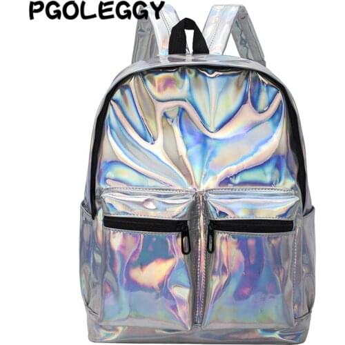 Laser Backpack Women Transparent Travel Bags 2019 Backpack New Women Backpack PU leather Holographic Backpack Girls Shoulder Bag