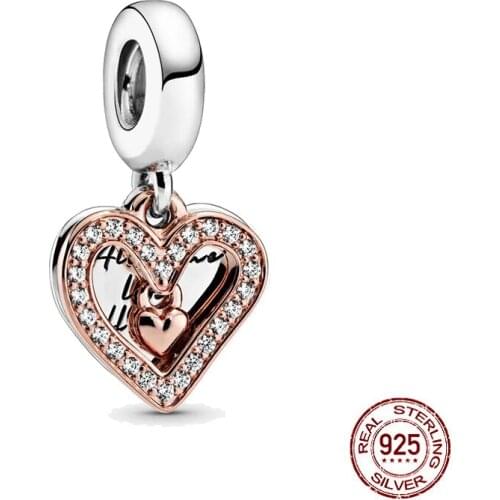 925 Sterling Silver Sparkling Freehand Heart Dangle Charm Beads Fit Original Pandora Bracelet Silver S925 Jewelry Making Gift