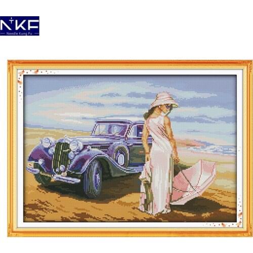 NKF Car Model Pattern DIY Handmade Craft Needlework Cross Stitch Set Embroidery Kit Printed Design Stitching Home Decoration