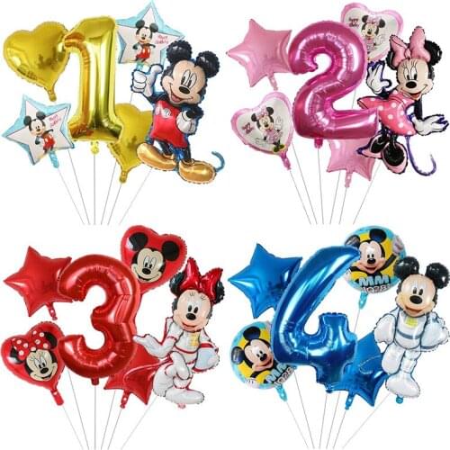 6pcs Cartoon Mickey Minnie Foil Balloons Set 30inch Number Air Globos Baby Shower Happy Birthday Party Decoration Kids Toys Gift