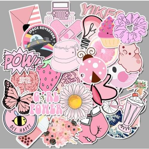 50pcs Pink Girl Kawaii Cute Stickers Waterproof PVC Skateboard Guitar Luggage Motorcycle Moto Laptop Sticker Kids Children Toys