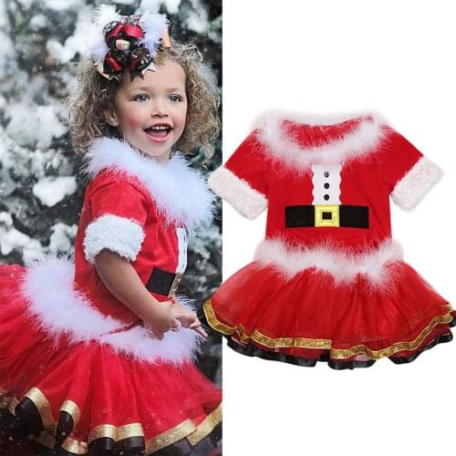 Newborn Babys Clothes Christmas Costumes Girls Block Fluffy Short Sleeve Round Neck Pullover Tulle Skirt Childrens Clothing