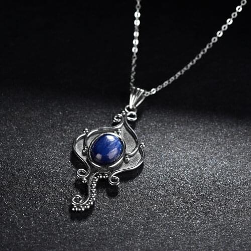 Oval 8x10MM Natural Kyanite 925 Sterling Silver Vintage Pendants Necklace for Women Men Fine Jewelry Wholesale