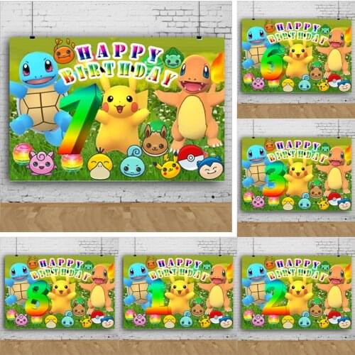 Pikachu Child Birthday Backdrop Pokemon Anime Cartoon Photo Background Photography Wall Hanging Mural Party Supplies Decoration