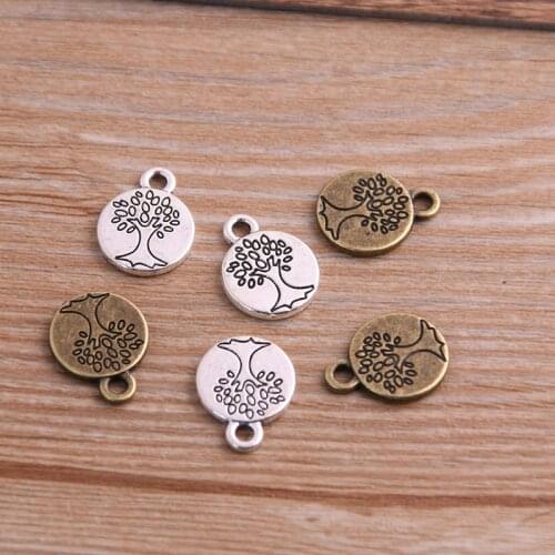 30PCS 12*15mm Plant Charms Small Double Sided Tree Pendant Two Color DIY Retro For Necklace Bracelet Jewelry Making Findings