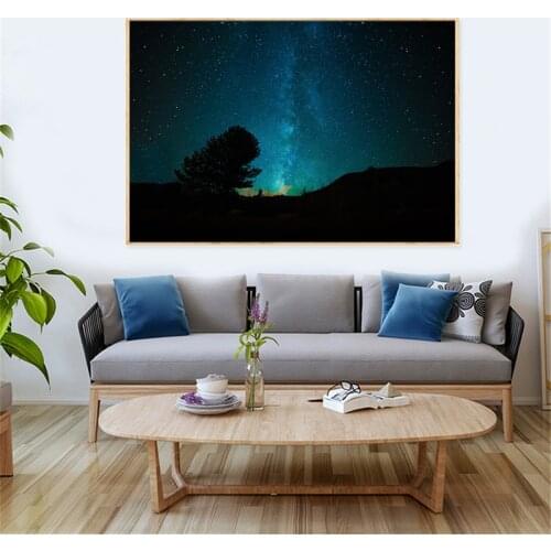 Sky Stars Space Night Landscape Wall Art Canvas Poster And Print Canvas Painting Oil Decorative Picture Living Room Home Decor