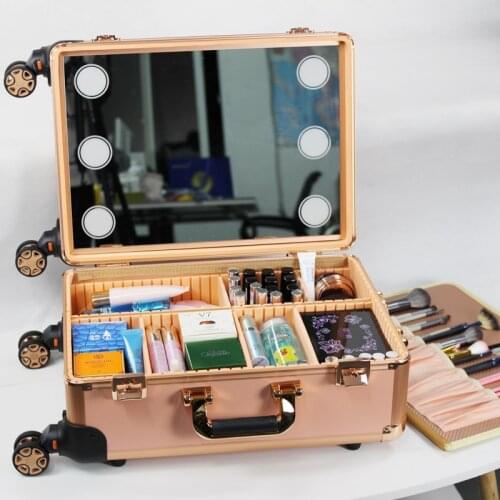Beautician Professional Makeup Case Large Capacity Pink Women Cosmetic Suitcase Rolling Wheels Trolly Multipurpose Make Up Bag