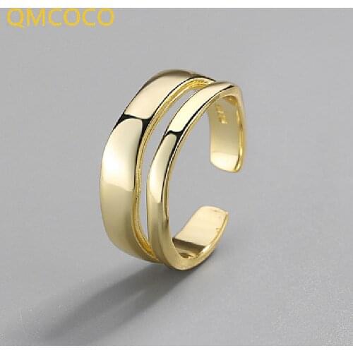 QMCOCO 925 Silver New Smooth Double Deck Female Romantic Fashion Irregular Adjustable Ring Jewelry Decorative Fittings