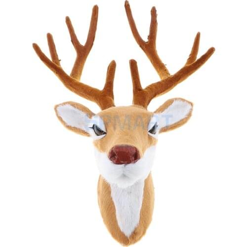 Realistic Stuffed Deer Head Animal Model Toy Faux Fur Animal Home Office Living Room Decor Ornament Kids Children Gift