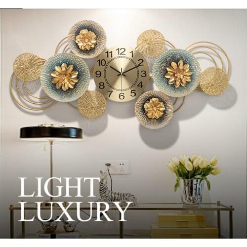 Luxury hanging Clock Living Room Porch Flowers Creative Bedroom Silent Home Wall Mounted Atmospheric Clock Home Decore