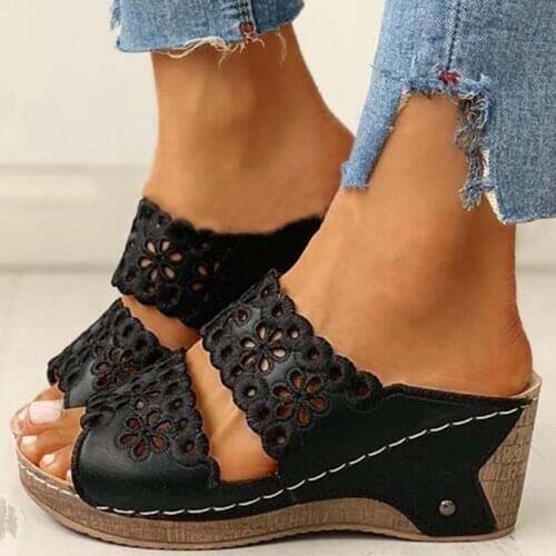 New Summer Women Sandals Embroidery Female Open Toe Women Shoes Fashion Platform Wedge Slides Ladies Beach Sandalias