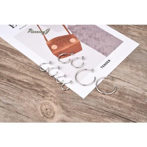 PiercingJ Stainless Steel 20Ga/0.8mm Round Loop Earring Open Hoop Earring Ear Studs Ears Piercing Jewelry For Women 1Pair/4Pairs