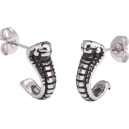 Punk Rock Snake Stud Earrings for Women Men Stainless Steel Animal Earrings Unisex Jewelry Fashion Accessories Gift PD0683