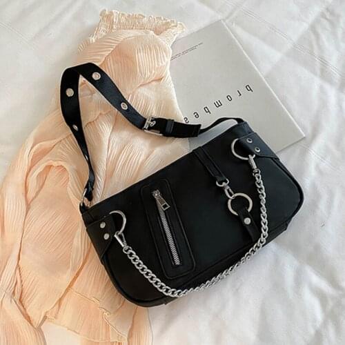 Vintage Chains Baguette Bag Women Nylon Shoulder Bag 2021 Trend Armpit Bag Cool Girls Underam Bag Street Lady Handbag bolso SAC