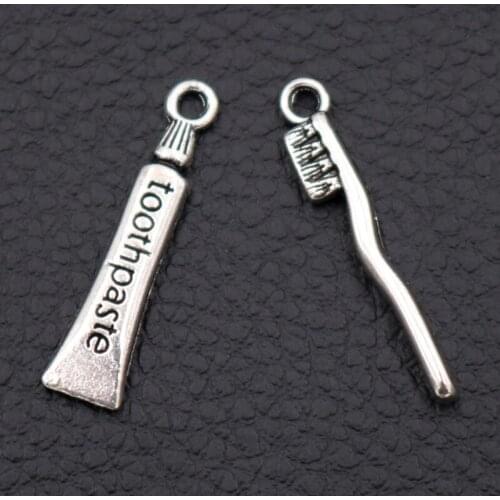 WKOUD/10 Sets Of Silver Plated Toothbrush And Toothpaste Charms DIY Metal Jewelry Mini Daily Life Popular Pendant A849