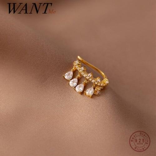 WANTME 925 Sterling Silver Bohemian Tassel Zircon 1pcs Ear Clip Earrings for Women No Piercing Ear Cuff Hip Hop Rock Jewelry