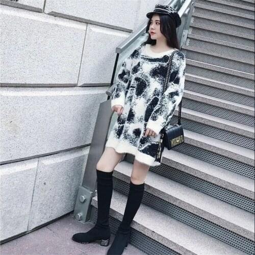 Graffiti High Street Long Sleeve Sweater Women Y2K O-neck Knit Tie Dye Harajuku Pullovers Winter Casual Loose Korean Sweatshirts