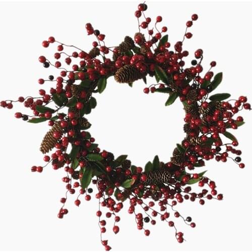 1pc/lot 2018 New Artificial Foam Berry Christmas Wreath with Pine Cone and Leaf Christmas Decoration Free Shipping