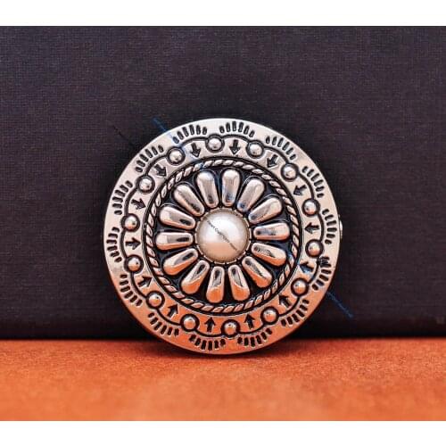 10pcs 30mm Silver Tribal Flower Pattern Pearl Gray Conchos Button For Leathercraft Western Concho Belt Luggage Bag Wallet Case