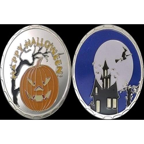 10 pcs Pumpkin head ghost house of Halloween trick or treat fluorescence silver plated colored 40 mm souvenir decoration coin