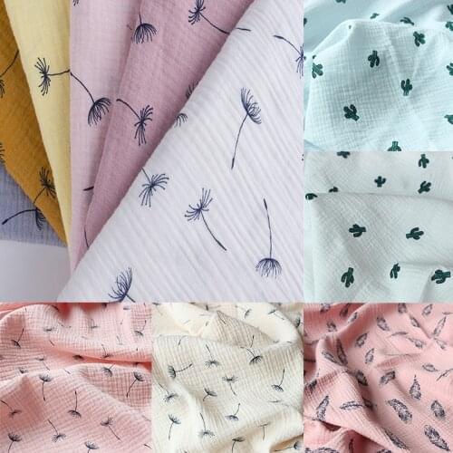 100*135cm Double Gauze Dandelion Fabric Drape Cotton Crepe Baby Clothes Fabric for Ladies Sewing Skirt Sleepwear Dresses Fabrics