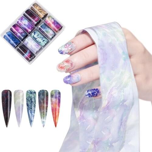 4*100cm Print Nail Foils Marble Nail Art Transfer Sticker Slider Nail Art Decal Manicuring Design Tip Decoration 10pcs/box