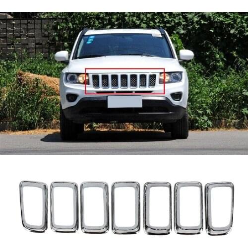 7Pcs Car Front Grille Protectors Cover Trim Chrome ABS Front Grid Grill Racing Car-styling For Jeep for Compass 2011-2014