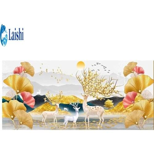 Diamond embroidery Abstract art lotus and deer full drill Square Diamond painting diamond painting Cross Stitch Rhinestone mosai