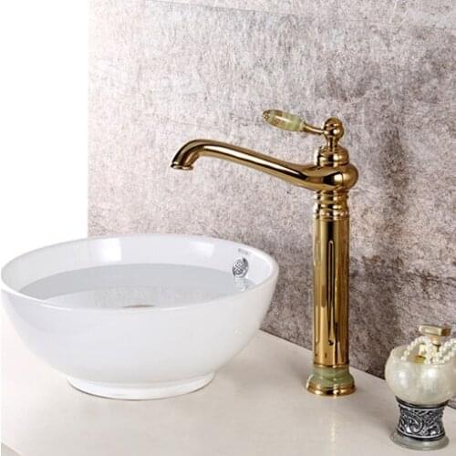 Free ship GOLD single hole bathroom lavatory Vessel sink Crystal Stone faucet mixer tap New