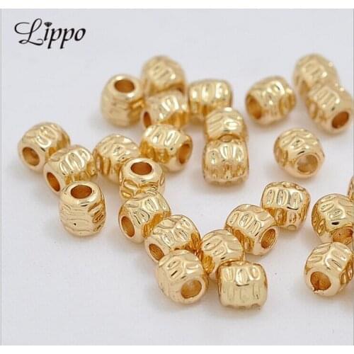 30pcs Wholesale Spacer Square Beads 24k Gold Color Stripe DIY Bead Round Crimp Beads Materials To Make Necklaces