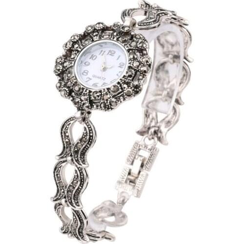 Antique Silver Quartz Wristwatch Womens Bracelet Watches Top Brand Luxury Lady Dress Watches Crystal Jewelry Gifts Reloj Mujer