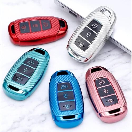 TPU Carbon Fiber Car Key Case Cover Protector Shell Accessories For Hyundai i30 Ix35 Encino Azera Accent TM Palisade Santa Fe