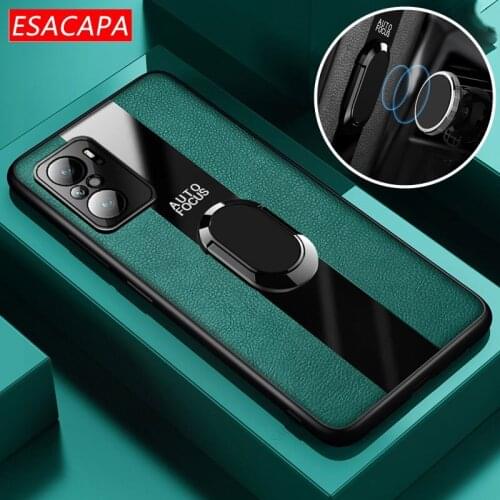 For POCO F3 Case PU Leather Plexiglass Magnetic Finger Ring Holder Cover for Xiaomi POCO F3 Redmi K40 K30 Pro Stand Back Cover