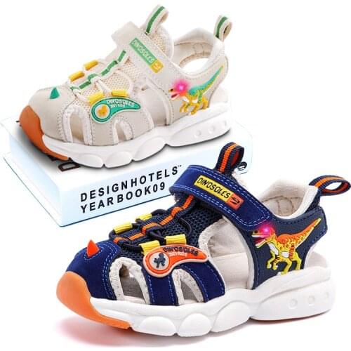 Dinoskulls Light Up Summer Baby Boys Shoes LED Sport Beach Sandals Children Cut Out Kids Trainers Leather Toddler Foot Wear