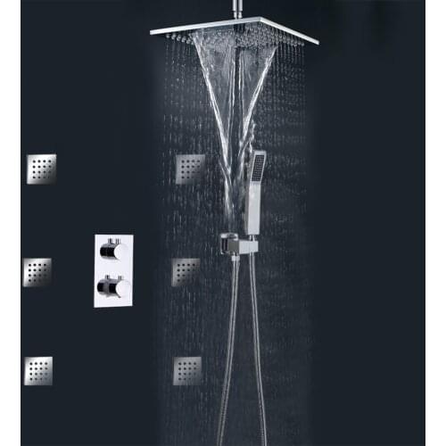 DULABRAHE Bathroom Thermostatic Shower Faucet Set Concealed Bath Shower Mixer System 10 Inch Brass Waterfall Rain Shower Head
