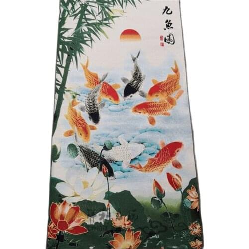 Chinese sofa background wall decoration lotus nine fish hanging picture