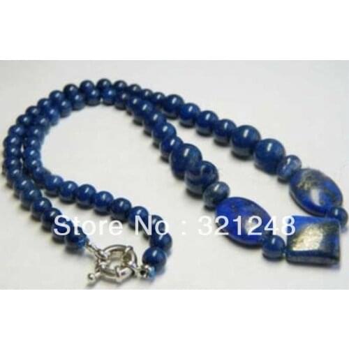 Free shopping new 2014 DIY Natural Lapis Lazuli stone Beads Necklace 18" GE4528