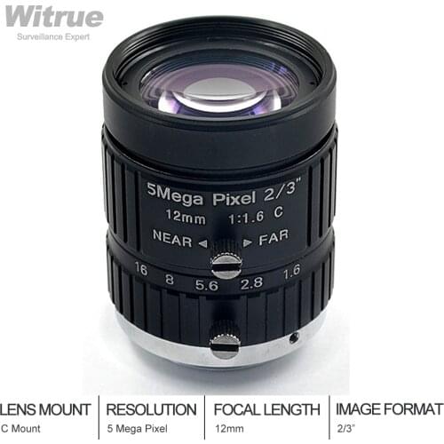HD 5MP CCTV Camera Lens 12mm F1.6 Aperture 2/3" Image Format Mount C Industrial Security Road monitoring