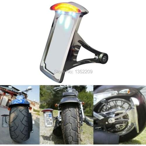 Chrome Motorcycle LED Tail brake light Mount License Plate Side Mount Vertical License fit for HD Harley Softail Custom