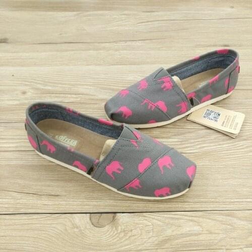 Summer elephant print canvas shoes flat bottom shallow mouth one pedal lazy womens shoes home leisure breathable comfortable