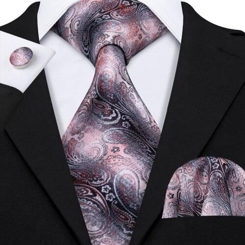 Classic Back Classic Paisley 100% Silk Groomsmen Gift Set Barry.Wang 8.5cm Dropshipping NeckTie For Men Wedding Business LS-5024