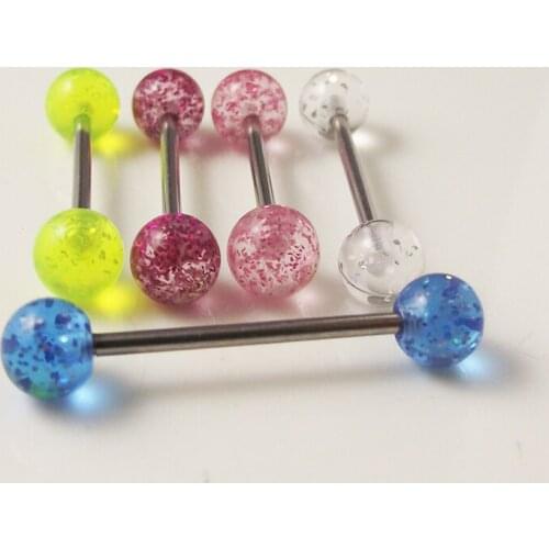 5 Pieces/lot 14G Stainless Steel Glitter Tongue Ring Tongue Nail Rings Industrial Barbell Nipple Body Piercing Jewelry