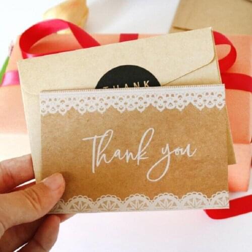 1Pack 4CM Thank you sticker Lace leather envelope 6 stickers+6 envelopes+6 folded cards greeting card 11.5*8CM