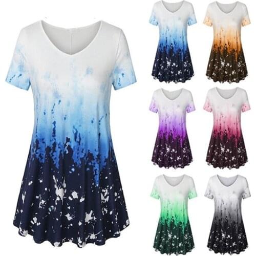 Summer Women Gradient T-shirt Large Size Loose Short-sleeved T-shirt Womens Top