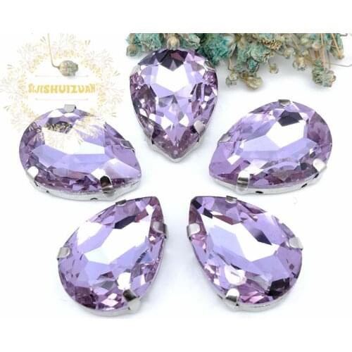 HOT!!! Crystal violet Water drop shape Glass Crystal sew on rhinestones with four claw Diy Clothing accessories Free shipping