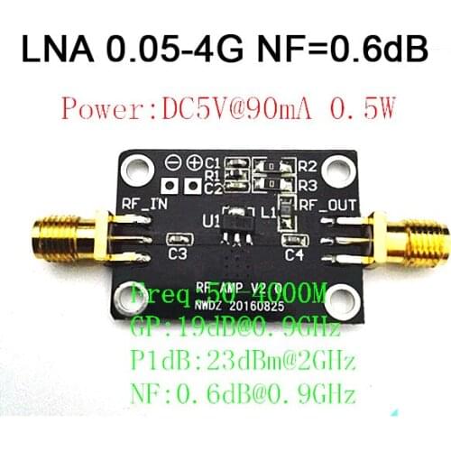 Low Noise LNA 0.05-4G NF=0.6dB RF amplifier Signal Receiver FM HF VHF / UHF Ham Radio